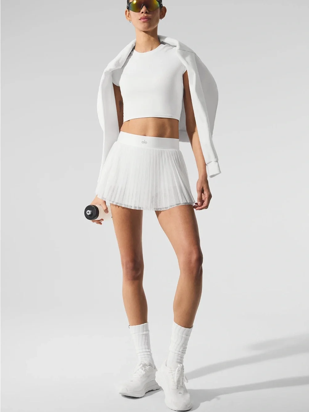 ALO Yoga White Mesh Pleated Tennis Skort